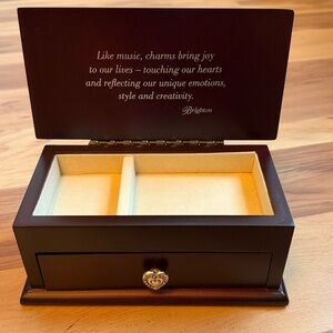 BRIGHTON Mahogany Wood Jewelry Box Bead Drawer Velvet Lined Silver Heart Pull OS